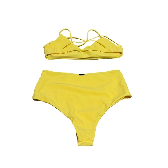 FIIRE Yellow High Waisted Bikini Set Strappy Back Two Piece Swimsuit Small NEW - Picture 2 of 8